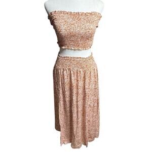 Blush Floral Two Piece Set Crop Top Maxi Skirt NWT Cottagecore Small